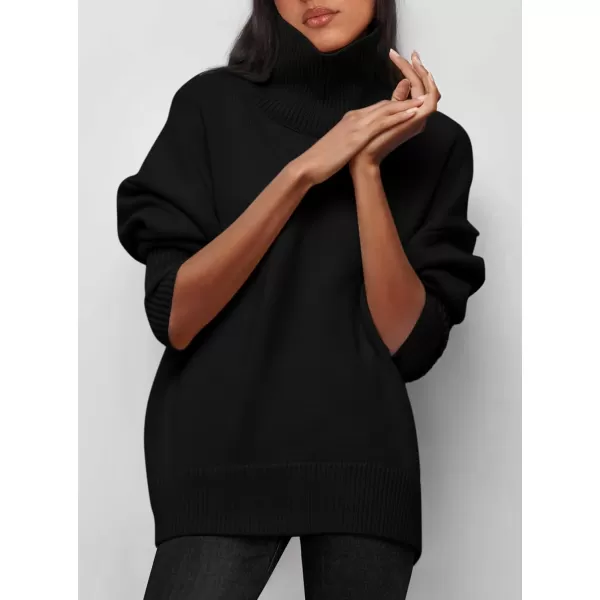 imagePRETTYGARDEN Womens Fall Turtleneck Sweater Long Sleeve Oversized Chunky Knitted Pullover Sweaters Basic Casual Tops BlouseBlack