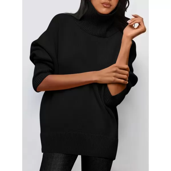 imagePRETTYGARDEN Womens Fall Turtleneck Sweater Long Sleeve Oversized Chunky Knitted Pullover Sweaters Basic Casual Tops BlouseBlack