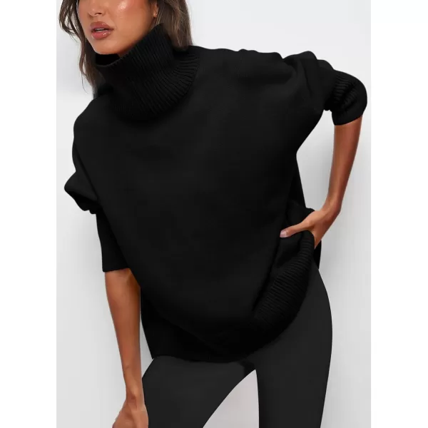 imagePRETTYGARDEN Womens Fall Turtleneck Sweater Long Sleeve Oversized Chunky Knitted Pullover Sweaters Basic Casual Tops BlouseBlack