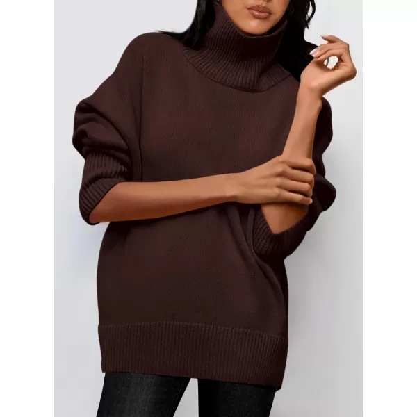 imagePRETTYGARDEN Womens Fall Turtleneck Sweater Long Sleeve Oversized Chunky Knitted Pullover Sweaters Basic Casual Tops BlouseCoffee