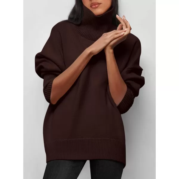 imagePRETTYGARDEN Womens Fall Turtleneck Sweater Long Sleeve Oversized Chunky Knitted Pullover Sweaters Basic Casual Tops BlouseCoffee