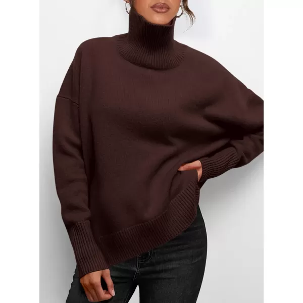imagePRETTYGARDEN Womens Fall Turtleneck Sweater Long Sleeve Oversized Chunky Knitted Pullover Sweaters Basic Casual Tops BlouseCoffee