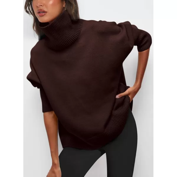 imagePRETTYGARDEN Womens Fall Turtleneck Sweater Long Sleeve Oversized Chunky Knitted Pullover Sweaters Basic Casual Tops BlouseCoffee