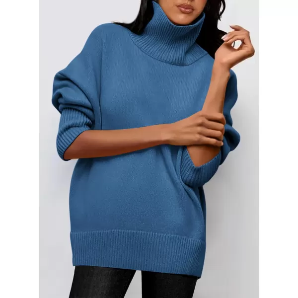 imagePRETTYGARDEN Womens Fall Turtleneck Sweater Long Sleeve Oversized Chunky Knitted Pullover Sweaters Basic Casual Tops BlouseDenim Blue