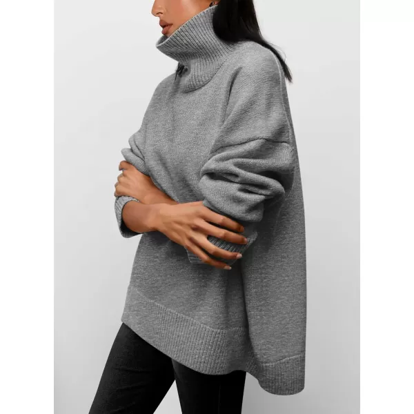 imagePRETTYGARDEN Womens Fall Turtleneck Sweater Long Sleeve Oversized Chunky Knitted Pullover Sweaters Basic Casual Tops BlouseGrey