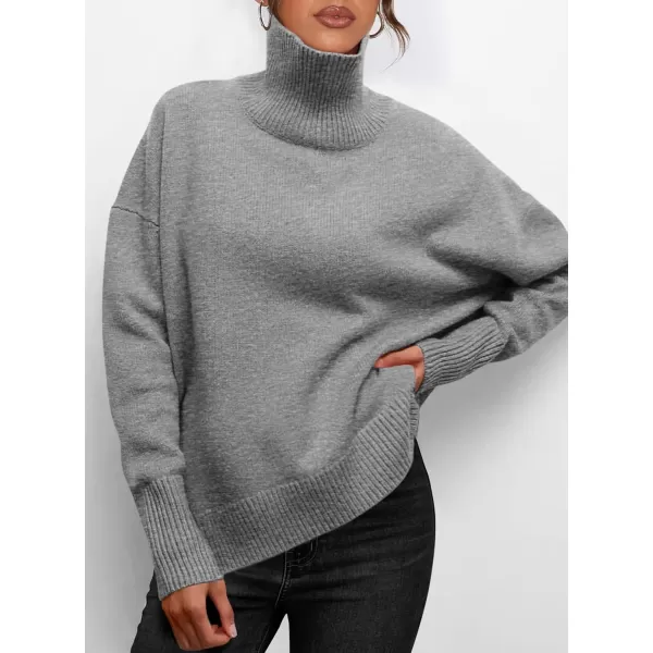 imagePRETTYGARDEN Womens Fall Turtleneck Sweater Long Sleeve Oversized Chunky Knitted Pullover Sweaters Basic Casual Tops BlouseGrey