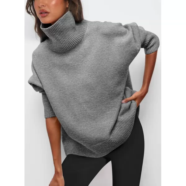 imagePRETTYGARDEN Womens Fall Turtleneck Sweater Long Sleeve Oversized Chunky Knitted Pullover Sweaters Basic Casual Tops BlouseGrey