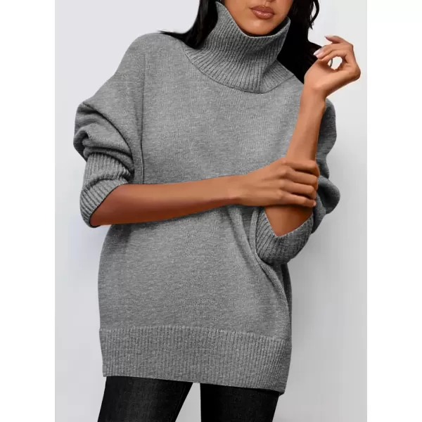 imagePRETTYGARDEN Womens Fall Turtleneck Sweater Long Sleeve Oversized Chunky Knitted Pullover Sweaters Basic Casual Tops BlouseGrey