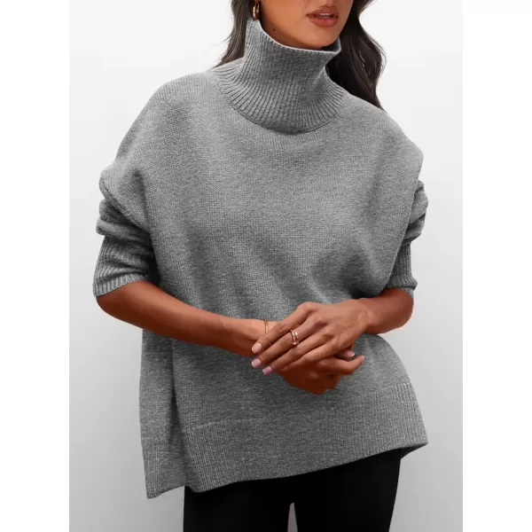 imagePRETTYGARDEN Womens Fall Turtleneck Sweater Long Sleeve Oversized Chunky Knitted Pullover Sweaters Basic Casual Tops BlouseGrey