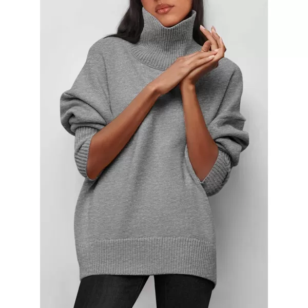 imagePRETTYGARDEN Womens Fall Turtleneck Sweater Long Sleeve Oversized Chunky Knitted Pullover Sweaters Basic Casual Tops BlouseGrey