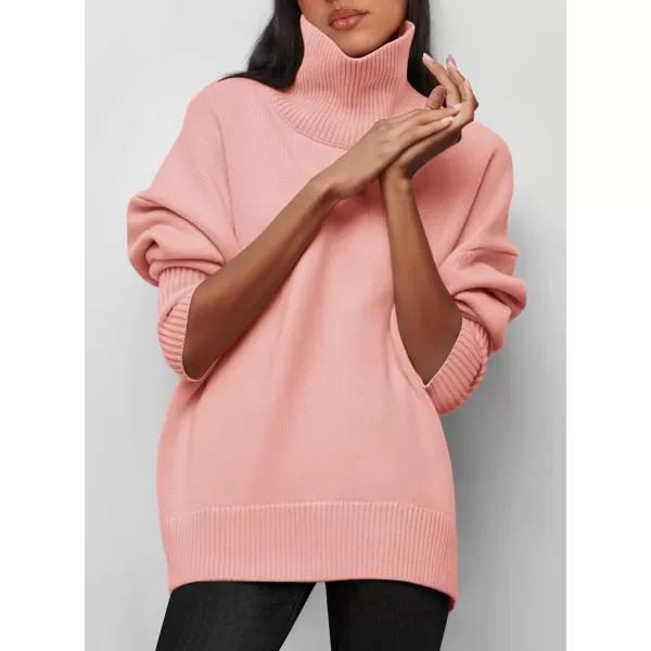 imagePRETTYGARDEN Womens Fall Turtleneck Sweater Long Sleeve Oversized Chunky Knitted Pullover Sweaters Basic Casual Tops BlousePink