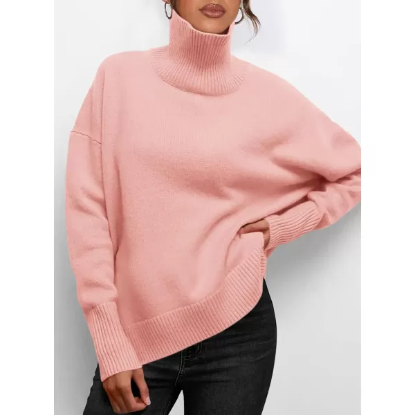 imagePRETTYGARDEN Womens Fall Turtleneck Sweater Long Sleeve Oversized Chunky Knitted Pullover Sweaters Basic Casual Tops BlousePink
