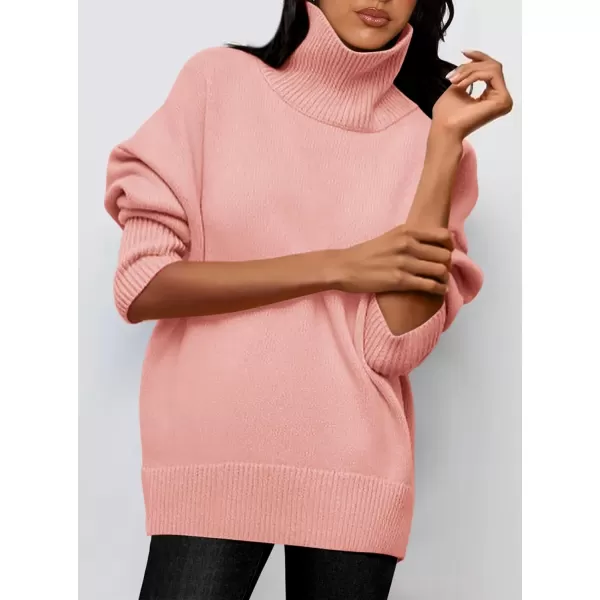 imagePRETTYGARDEN Womens Fall Turtleneck Sweater Long Sleeve Oversized Chunky Knitted Pullover Sweaters Basic Casual Tops BlousePink