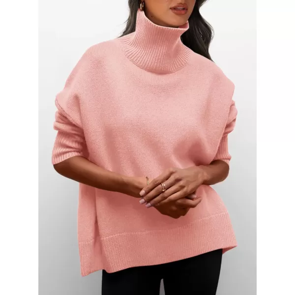 imagePRETTYGARDEN Womens Fall Turtleneck Sweater Long Sleeve Oversized Chunky Knitted Pullover Sweaters Basic Casual Tops BlousePink