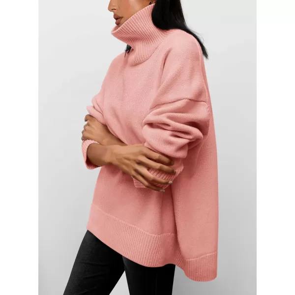 imagePRETTYGARDEN Womens Fall Turtleneck Sweater Long Sleeve Oversized Chunky Knitted Pullover Sweaters Basic Casual Tops BlousePink