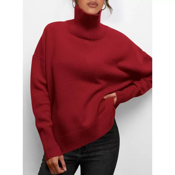 imagePRETTYGARDEN Womens Fall Turtleneck Sweater Long Sleeve Oversized Chunky Knitted Pullover Sweaters Basic Casual Tops BlouseRed