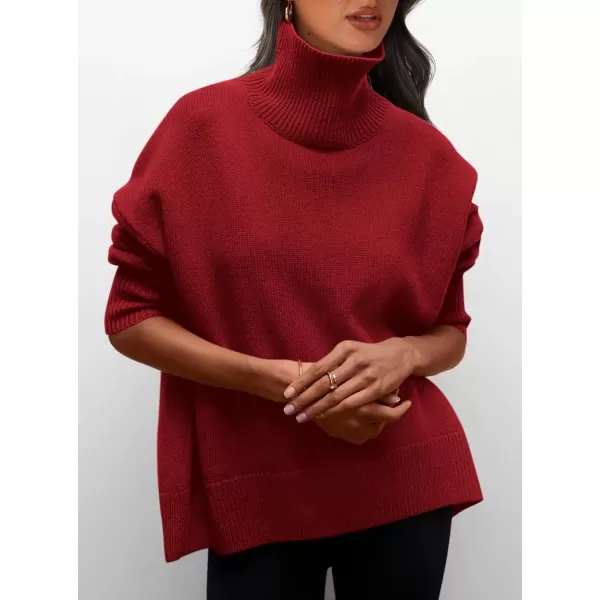 imagePRETTYGARDEN Womens Fall Turtleneck Sweater Long Sleeve Oversized Chunky Knitted Pullover Sweaters Basic Casual Tops BlouseRed