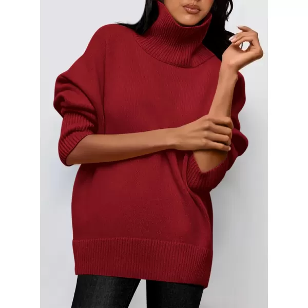 imagePRETTYGARDEN Womens Fall Turtleneck Sweater Long Sleeve Oversized Chunky Knitted Pullover Sweaters Basic Casual Tops BlouseRed