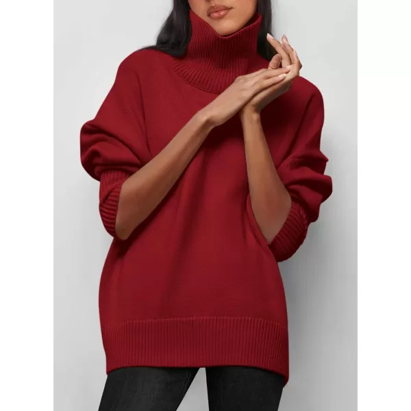 imagePRETTYGARDEN Womens Fall Turtleneck Sweater Long Sleeve Oversized Chunky Knitted Pullover Sweaters Basic Casual Tops BlouseRed