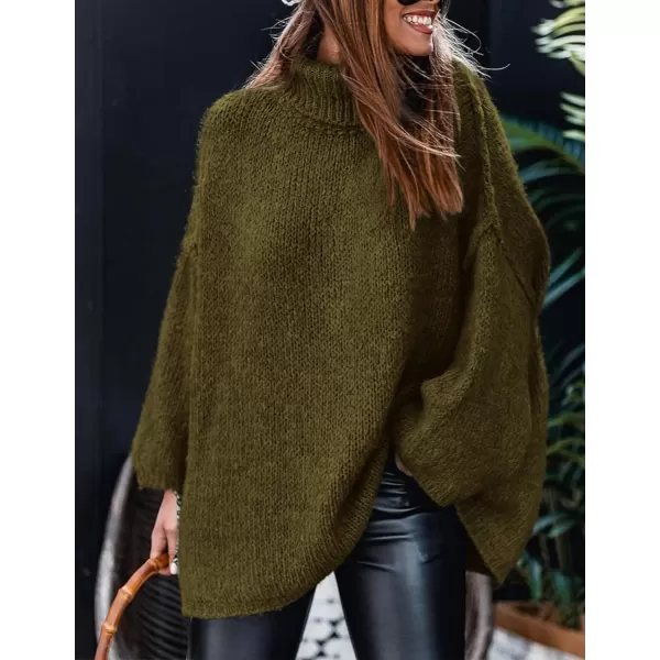 imagePRETTYGARDEN Womens Fall Turtleneck Sweaters Long Sleeve Chunky Knit Slouchy Pullover Sweater TopsArmy Green