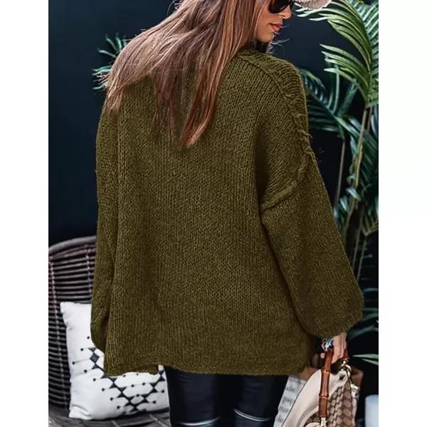 imagePRETTYGARDEN Womens Fall Turtleneck Sweaters Long Sleeve Chunky Knit Slouchy Pullover Sweater TopsArmy Green