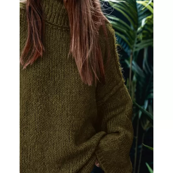 imagePRETTYGARDEN Womens Fall Turtleneck Sweaters Long Sleeve Chunky Knit Slouchy Pullover Sweater TopsArmy Green