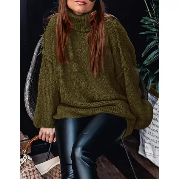 imagePRETTYGARDEN Womens Fall Turtleneck Sweaters Long Sleeve Chunky Knit Slouchy Pullover Sweater TopsArmy Green