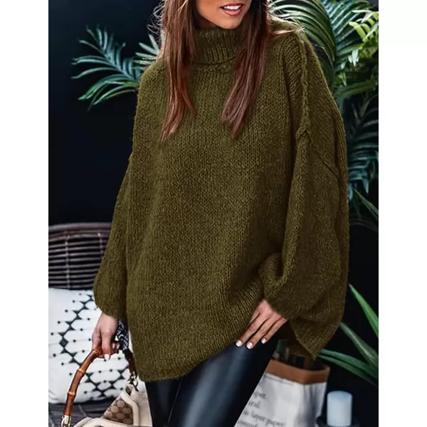 imagePRETTYGARDEN Womens Fall Turtleneck Sweaters Long Sleeve Chunky Knit Slouchy Pullover Sweater TopsArmy Green