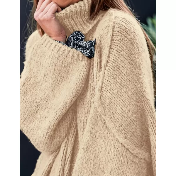 imagePRETTYGARDEN Womens Fall Turtleneck Sweaters Long Sleeve Chunky Knit Slouchy Pullover Sweater TopsBeige