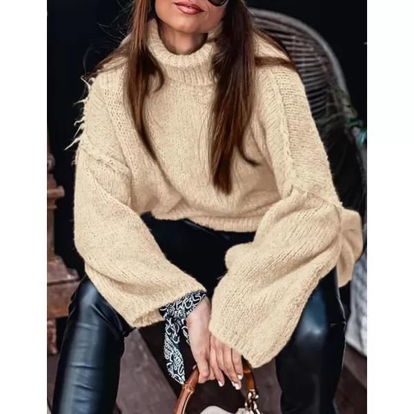imagePRETTYGARDEN Womens Fall Turtleneck Sweaters Long Sleeve Chunky Knit Slouchy Pullover Sweater TopsBeige