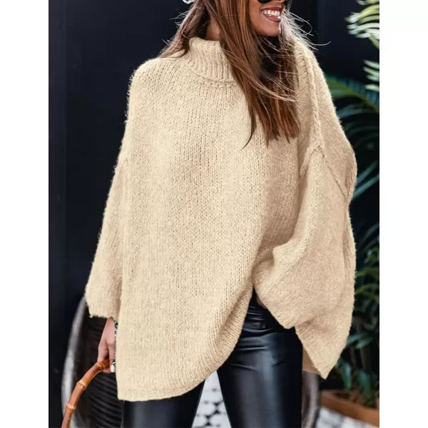 imagePRETTYGARDEN Womens Fall Turtleneck Sweaters Long Sleeve Chunky Knit Slouchy Pullover Sweater TopsBeige