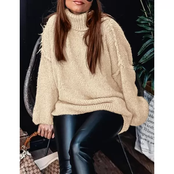 imagePRETTYGARDEN Womens Fall Turtleneck Sweaters Long Sleeve Chunky Knit Slouchy Pullover Sweater TopsBeige