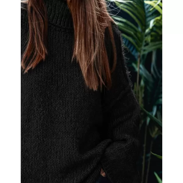 imagePRETTYGARDEN Womens Fall Turtleneck Sweaters Long Sleeve Chunky Knit Slouchy Pullover Sweater TopsBlack