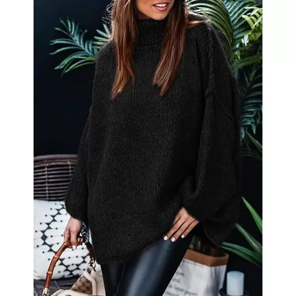 imagePRETTYGARDEN Womens Fall Turtleneck Sweaters Long Sleeve Chunky Knit Slouchy Pullover Sweater TopsBlack