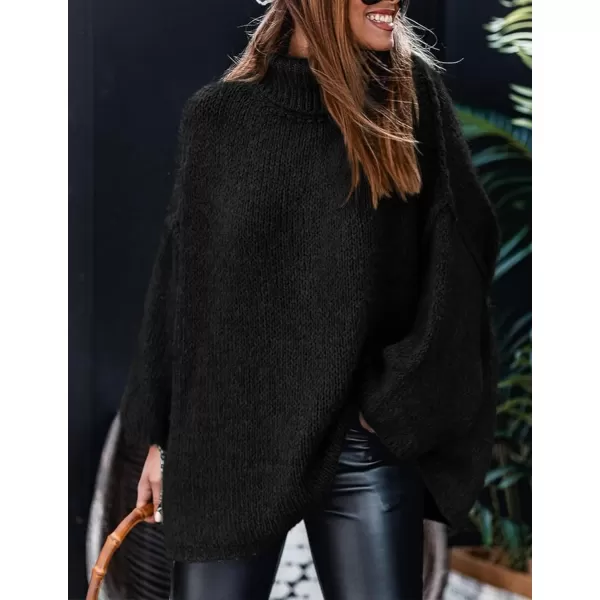 imagePRETTYGARDEN Womens Fall Turtleneck Sweaters Long Sleeve Chunky Knit Slouchy Pullover Sweater TopsBlack
