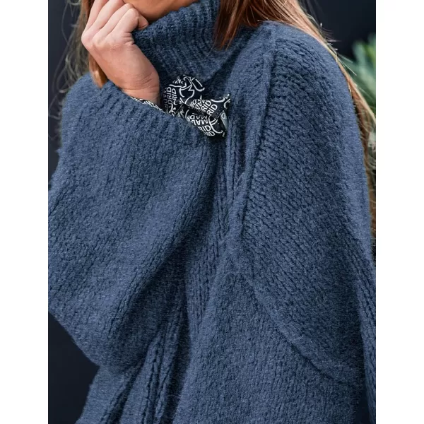 imagePRETTYGARDEN Womens Fall Turtleneck Sweaters Long Sleeve Chunky Knit Slouchy Pullover Sweater TopsBlue