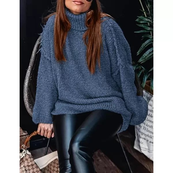 imagePRETTYGARDEN Womens Fall Turtleneck Sweaters Long Sleeve Chunky Knit Slouchy Pullover Sweater TopsBlue