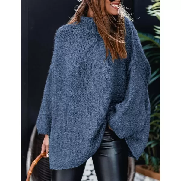 imagePRETTYGARDEN Womens Fall Turtleneck Sweaters Long Sleeve Chunky Knit Slouchy Pullover Sweater TopsBlue
