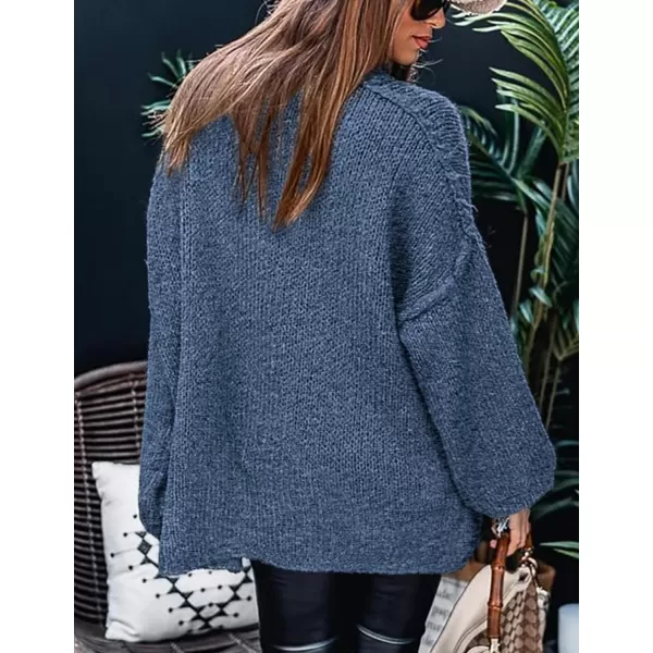 imagePRETTYGARDEN Womens Fall Turtleneck Sweaters Long Sleeve Chunky Knit Slouchy Pullover Sweater TopsBlue