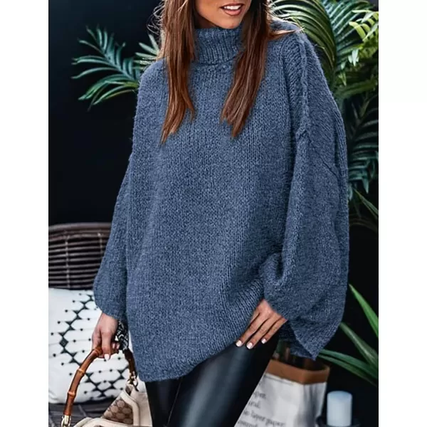 imagePRETTYGARDEN Womens Fall Turtleneck Sweaters Long Sleeve Chunky Knit Slouchy Pullover Sweater TopsBlue