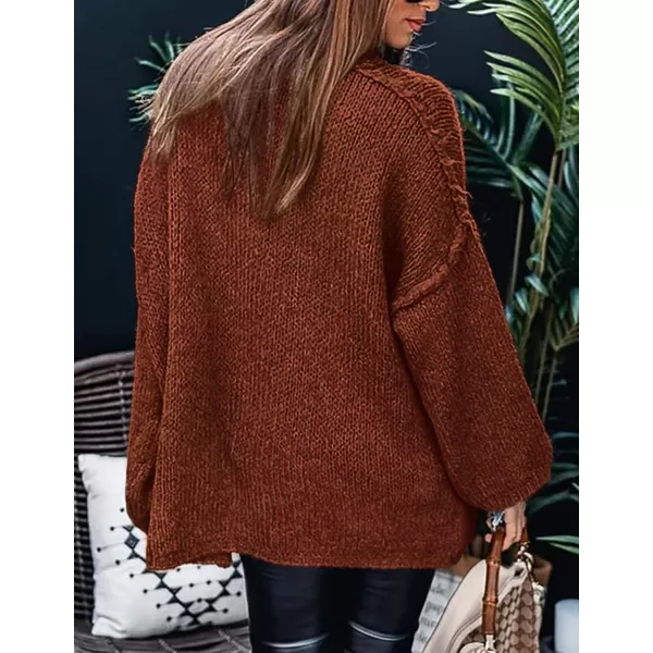imagePRETTYGARDEN Womens Fall Turtleneck Sweaters Long Sleeve Chunky Knit Slouchy Pullover Sweater TopsBrick Red