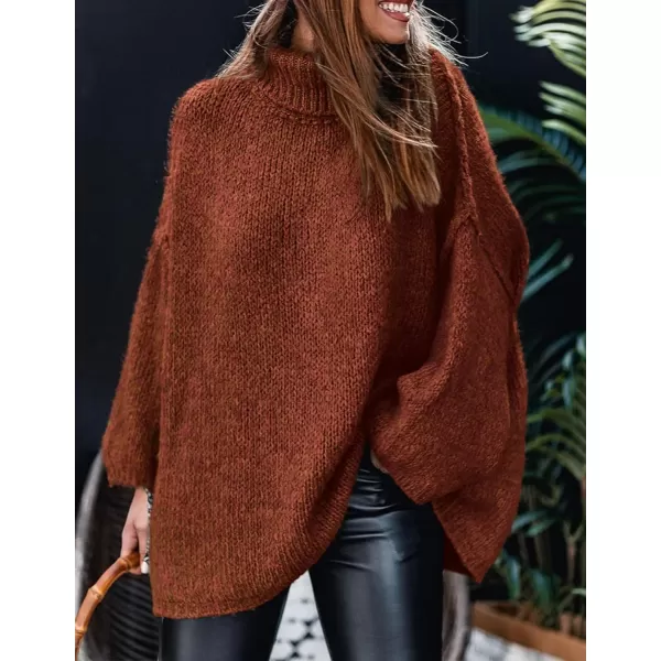 imagePRETTYGARDEN Womens Fall Turtleneck Sweaters Long Sleeve Chunky Knit Slouchy Pullover Sweater TopsBrick Red