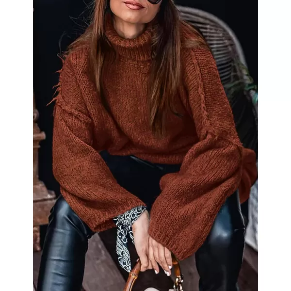 imagePRETTYGARDEN Womens Fall Turtleneck Sweaters Long Sleeve Chunky Knit Slouchy Pullover Sweater TopsBrick Red