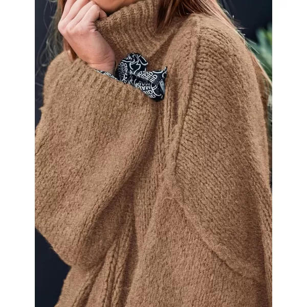 imagePRETTYGARDEN Womens Fall Turtleneck Sweaters Long Sleeve Chunky Knit Slouchy Pullover Sweater TopsCamel