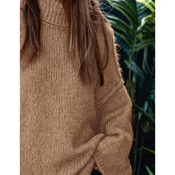 imagePRETTYGARDEN Womens Fall Turtleneck Sweaters Long Sleeve Chunky Knit Slouchy Pullover Sweater TopsCamel
