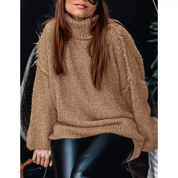 imagePRETTYGARDEN Womens Fall Turtleneck Sweaters Long Sleeve Chunky Knit Slouchy Pullover Sweater TopsCamel