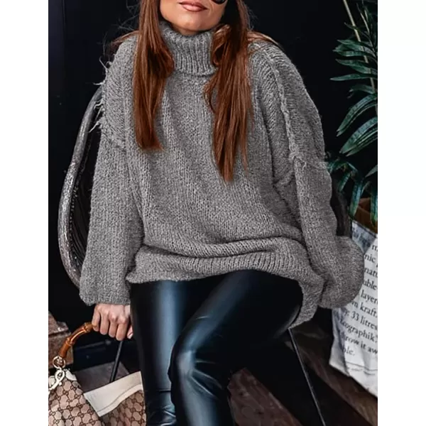 imagePRETTYGARDEN Womens Fall Turtleneck Sweaters Long Sleeve Chunky Knit Slouchy Pullover Sweater TopsGrey