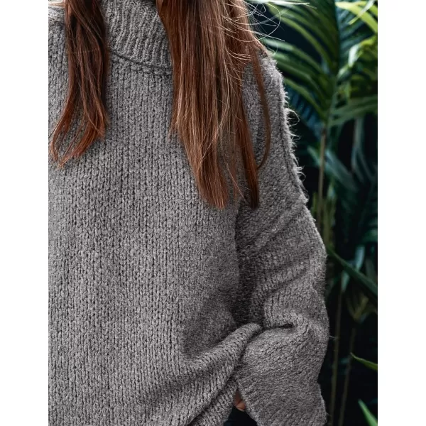 imagePRETTYGARDEN Womens Fall Turtleneck Sweaters Long Sleeve Chunky Knit Slouchy Pullover Sweater TopsGrey