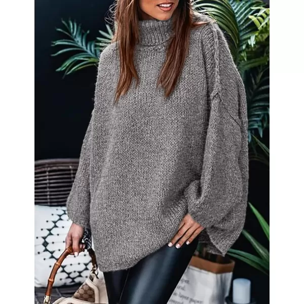 imagePRETTYGARDEN Womens Fall Turtleneck Sweaters Long Sleeve Chunky Knit Slouchy Pullover Sweater TopsGrey