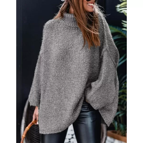imagePRETTYGARDEN Womens Fall Turtleneck Sweaters Long Sleeve Chunky Knit Slouchy Pullover Sweater TopsGrey